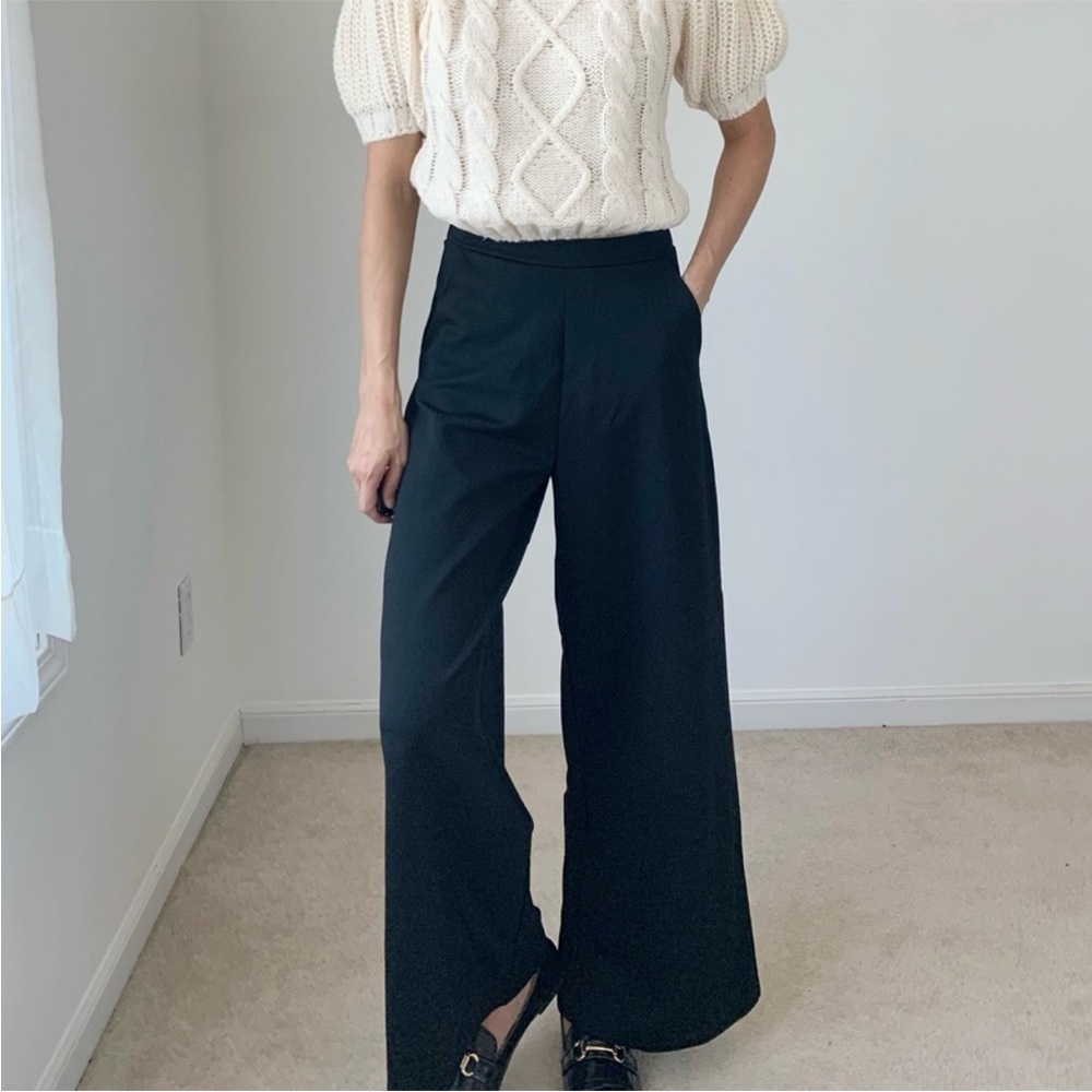 BANANA REPUBLIC HIGH WAIST WIDE LEG PANTS WITH POCKETS - BLACK